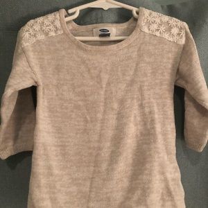 Super cute tan sweater with lacey trim
